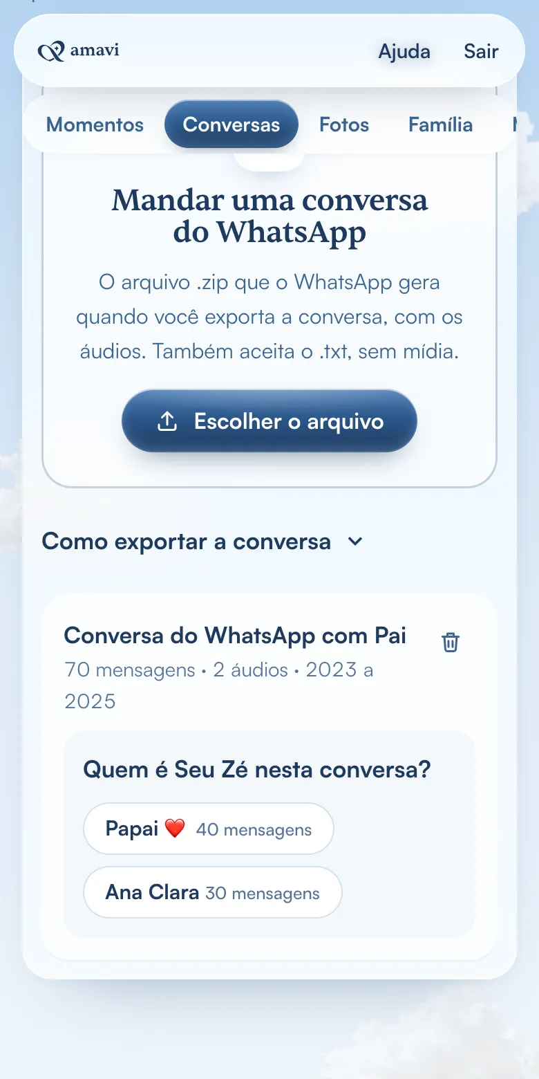 Pergunta Quem é Seu Zé nesta conversa, com os nomes Papai e Ana Clara